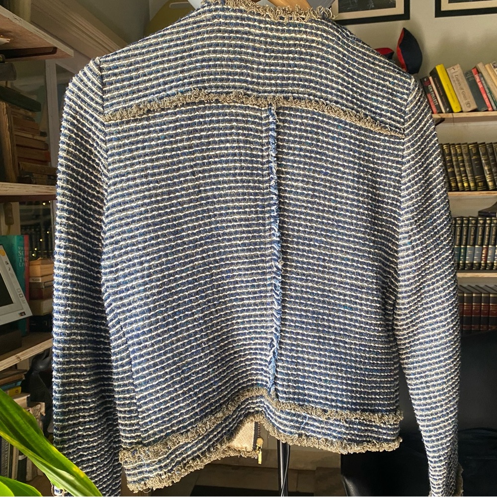 Zara Weave Crop Jacket in Blue & Sage - Picture 3 of 12